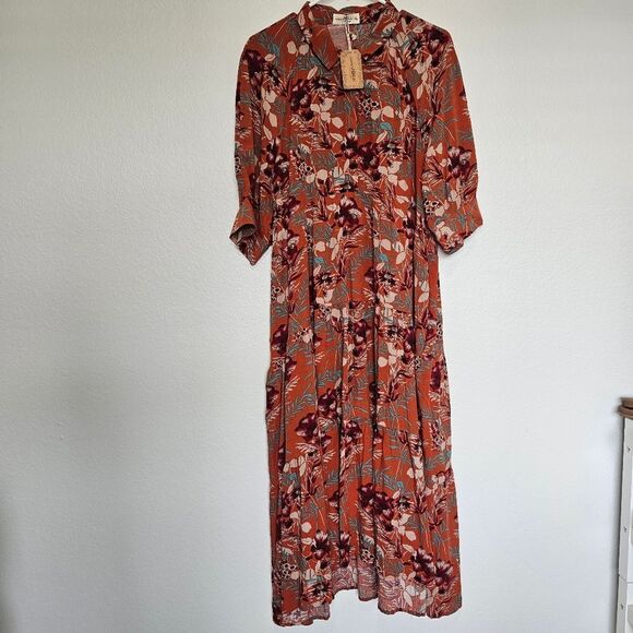 NWT Natural Life | Rebecca Midi Dress Orange Tropical Floral, Womens XL - Picture 5 of 11